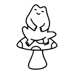 Obraz premium funny frog cartoon character in line at doodle style