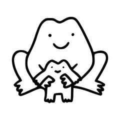 funny frog cartoon character in line at doodle style