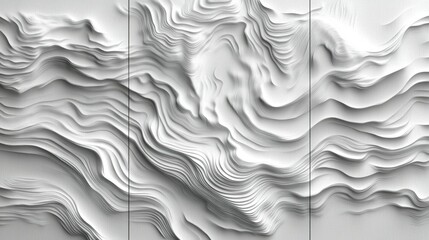 A wave paper curved reliefs abstract background. A topographic map background. A modern geographic contour map in white.