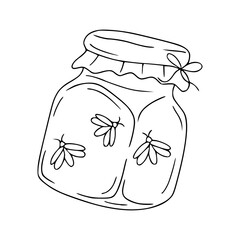 line art drawing of a fireflies in the jar