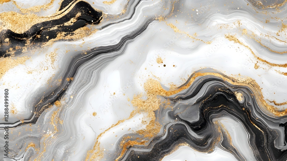 Leinwandbilder stunning fluid marble texture with dramatic golden geometric patterns and angular designs luxurious 