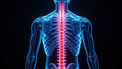 Spine Radiating Pain. Black Background Visualization for Medical or Healthcare use