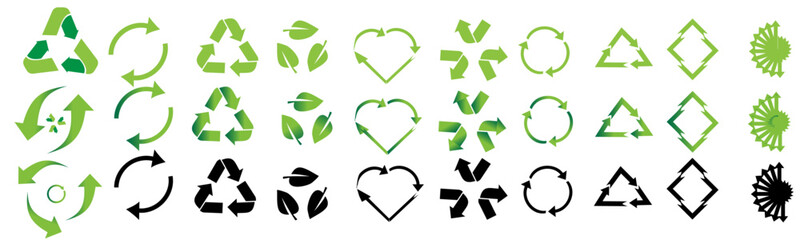 Obraz premium Set of recycle icon vector illustration. Green arrow recycle isolate on white background. Reuse concept symbol. Arrows recycle green symbol
