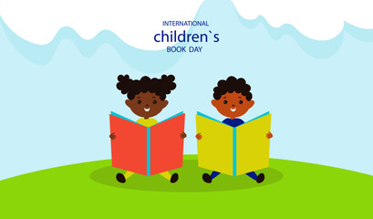 small child is reading book. concept of reading and learning. International Literacy Day, book day. Children education background. Book festival.Vector cartoon flat Illustration