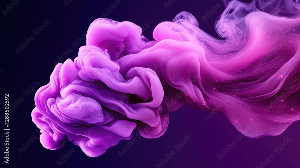 Poster purple and pink swirling smoke creating abstract shapes on dark background