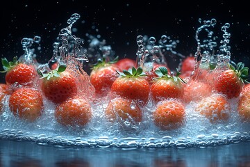 strawberry falling into the water