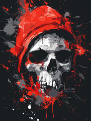Skull vector illustration. Hand drawn grunge skull on black background