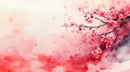 A watercolor illustration of cherry blossoms on a soft gradient background.