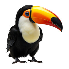Naklejka premium Stunning toucan with a large orange beak and detailed feathers isolated on a transparent background