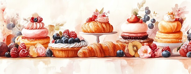 Premium and Artisanal Pastries A variety of colorful pastries and desserts.