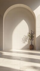 Fototapeta premium Elegant green plant displayed in a stylish vase enhances the decor of a cozy indoor space