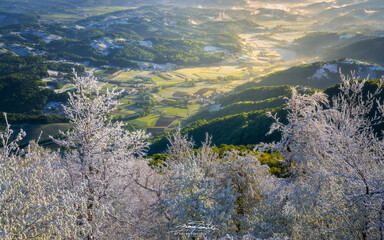 mountain landscape with snow and valley
