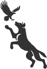 A hyena jumping into the air, trying to catch a bird vector animal silhouette