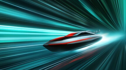 Obraz premium Futuristic Speedboat Sailing Through Vibrant Light Streaks