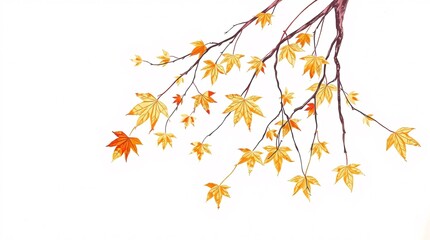 Obraz premium Elegant Autumn Maple Tree Branch, Vintage Botanical Illustration on White Background