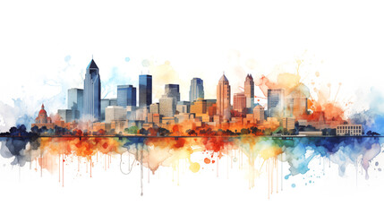 Obraz premium A watercolor painting of a cityscape. Vibrant cityscape with watercolor accents