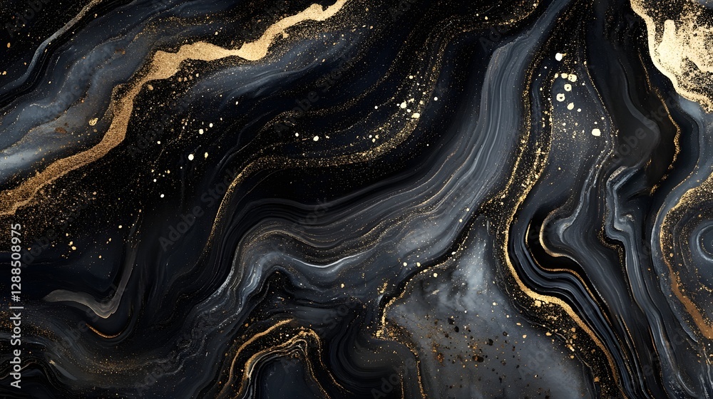 Leinwandbilder Swirling metallic abstract liquid marble texture with glittering gradient patterns creating a captivating and dynamic visual effect  This image features an elegant