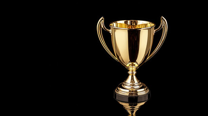 shiny gold trophy on reflective surface, symbolizing achievement and success