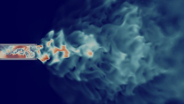 Air flow simulation of a vent using computational fluid dynamics tools. Colors show a velocity of the air.