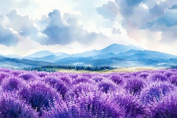 Obraz premium Lavender Field Valley Sunset Mountains