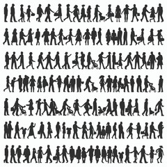 People family and parent silhouettes set, large pack of vector silhouette design, isolated white background and grapics set