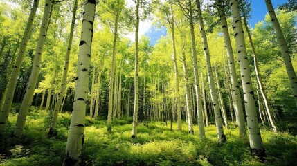 Aspen Grove in Colorado Forest. Beautiful Fall Foliage Landscape with Birch Trees