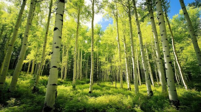 Aspen Grove in Colorado Forest. Beautiful Fall Foliage Landscape with Birch Trees