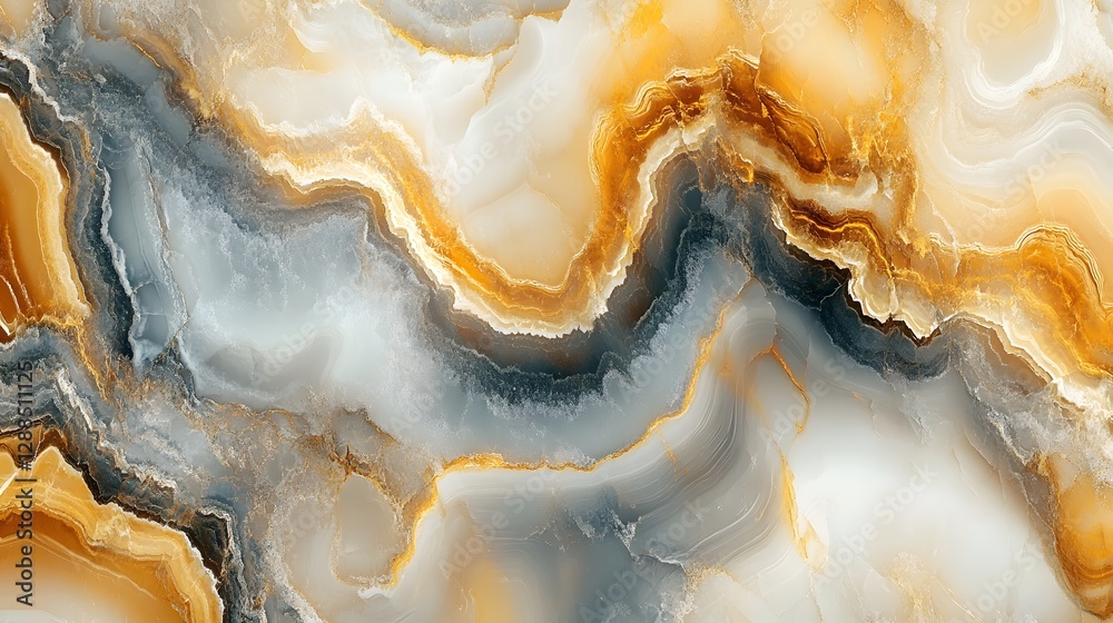Fototapete Vibrant agate marble fractal abstract with flowing mineral swirls dynamic geometric patterns and intricate textured details  This premium elegant