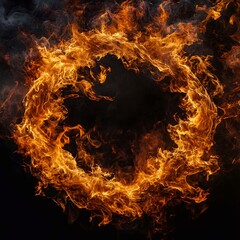 Fototapeta premium Ring of fire on black background.
