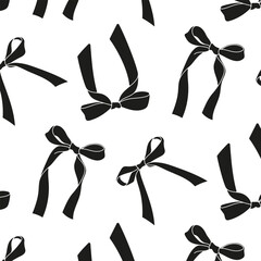 Seamless pattern with ribbon bows. Tie silhouettes. Background design. Repeating print for fabric, wrapping paper, textile, wallpaper