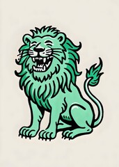 Obraz premium Cartoon Green Lion Illustration Bold Smiling Happy Animal Design Art Style