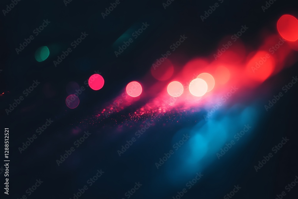 Poster abstract red and blue bokeh lights on dark background.