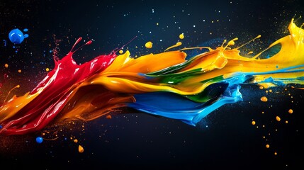 Vibrant splash of multicolored paint on dark background, dynamic and artistic expression. Abstract art and creativity concept