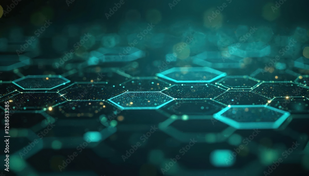Aufkleber Hi-tech illustration featuring abstract hexagonal shapes. Modern technology background for scientific research, innovative designs, cutting-edge digital applications. Geometric honeycombs