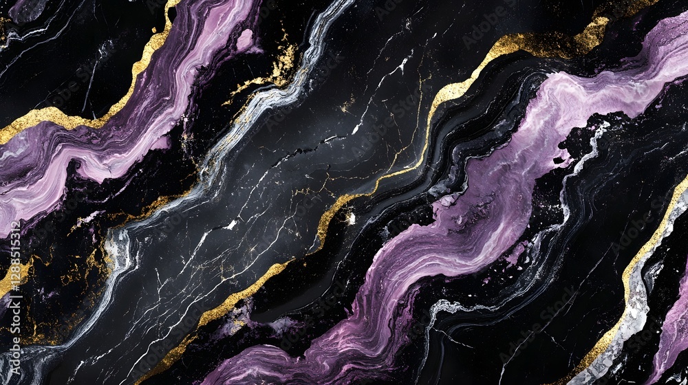 Poster Vibrant and dynamic abstract background with flowing swirling patterns that resemble colorful marble or stone textures  The composition features a mix of bold colors metallic accents