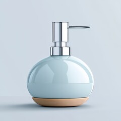 Light Blue Ceramic Soap Dispenser With Wooden Base