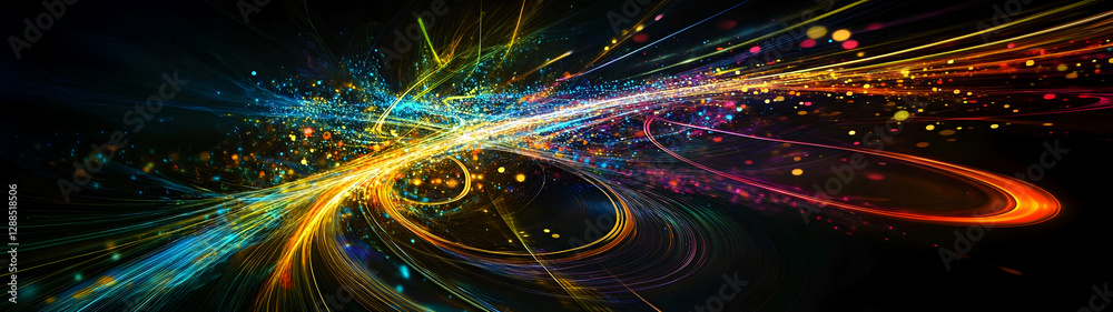 Poster Vibrant and mesmerizing abstract image depicting an explosive burst of colorful lights energy particles and dynamic motion evoking a sense of futuristic technology and cosmic power