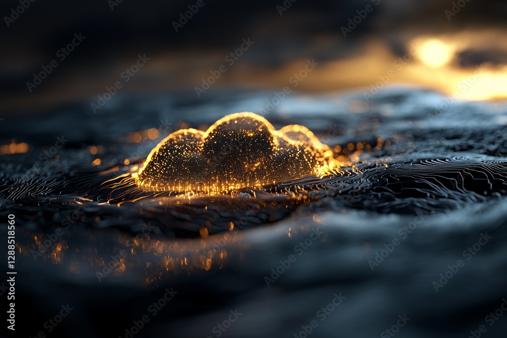 Poster concept of data storage and cloud computing technology represented by a digital blue cloud symbol se
