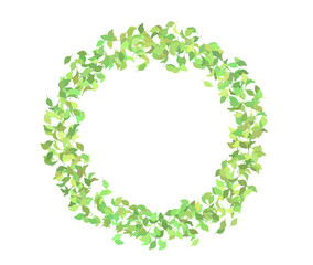 緑の葉っぱの丸いフレーム　春　新緑