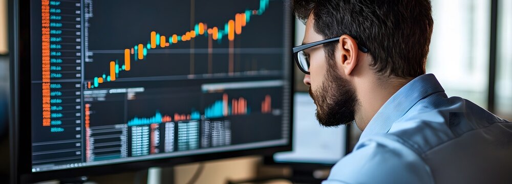 A successful financial advisor analyzing stock market trends - Powered by Adobe
