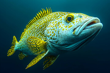 Fototapeta premium Closeup View Of A Spotted Fish In Deep Blue Water