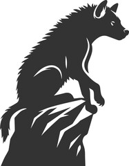 A hyena sitting on a rock, front paws dangling over the edge vector animal silhouette