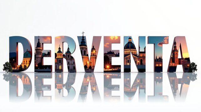 Derventa letters City, Word illustration, travel and tourism in Bosnia and herzegovina Attraction Wall Gift Decoration