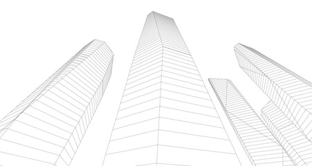 Modern Facade Skyscrapers. Minimalist Architectural Urban Skyline with Contemporary Buildings