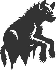A hyena sitting on a rock, front paws dangling over the edge vector animal silhouette