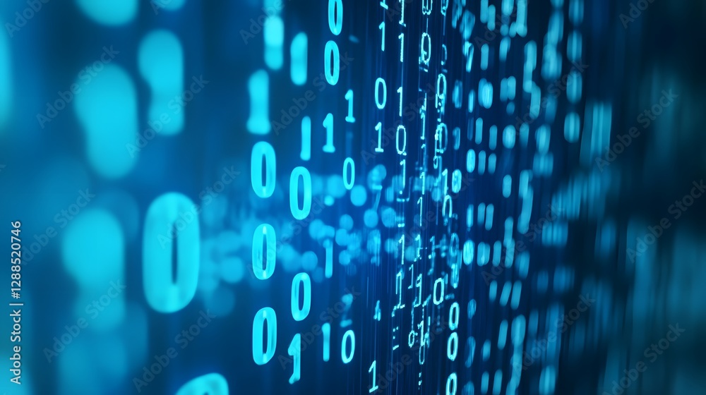 Poster Vibrant digital background with abstract binary code patterns technology textures and futuristic high tech graphic elements  Represents data programming computer systems and digital innovation