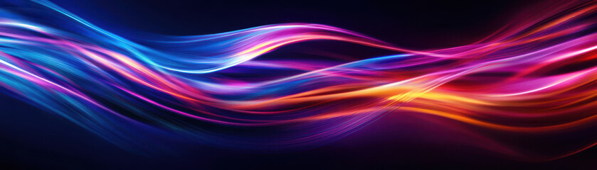 Obraz premium Colorful abstract fiber optic lights create vibrant, flowing design. dynamic waves of light evoke sense of energy and movement