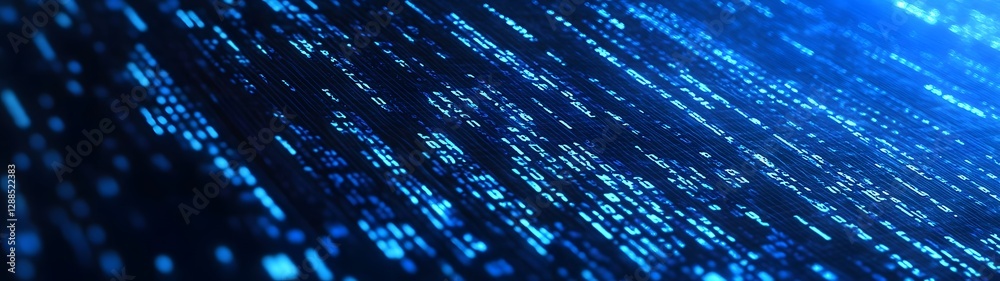 Poster Vibrant Digital Landscape of Flowing Binary Code and Futuristic Particles Depicts a Captivating Vision of the Digital Universe and Advancing Technology