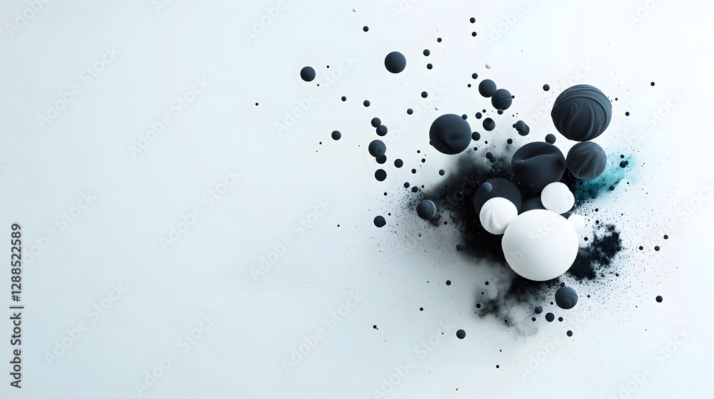 Poster captivating abstract art design featuring a gradient monochrome fade with intricately splattered ink