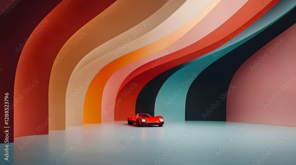 Poster captivating abstract image featuring vibrant neon grids flowing and swirling in a retro futuristic s